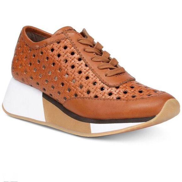 DONALD PLINERCaramel Brown Prit Embossed Leather Platform SneakersSize 8.5